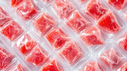 Fresh Red Meat Cubes in Clear Vacuum Packaging for Food Industry