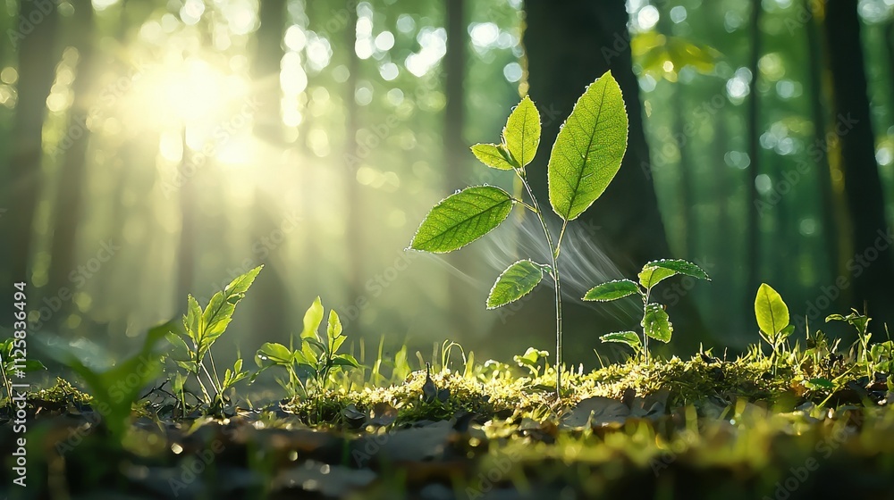 Poster exploring the lush growth of a moist forest ecosystem in a vibrant woodland setting capturing the ri