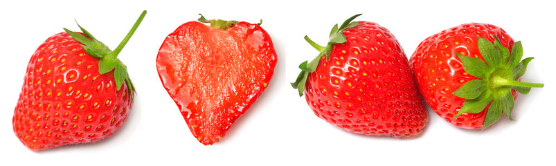 Set fresh strawberries isolated on white background. Juicy berry