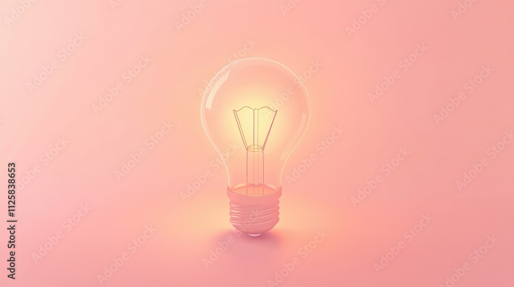 Poster A glowing light bulb shines brightly against a soft gradient background, symbolizing creativity and new concepts.