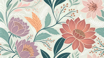 Floral Pattern with Vibrant Colors and Natural Elements