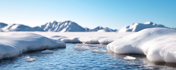 Obraz premium impact result environmental concept. Serene winter landscape with snow and water reflections.