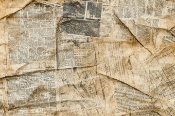 Vintage Textured Paper Background with Faded Newspaper Clippings for Design, Art, or Creative Projects, Ideal for Unique Collages or Document Backgrounds