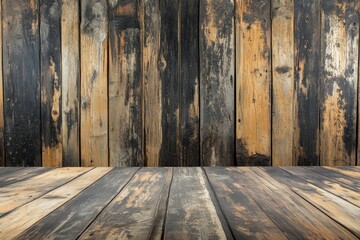 Rustic dark brown and tan wood planks wall and floor background.