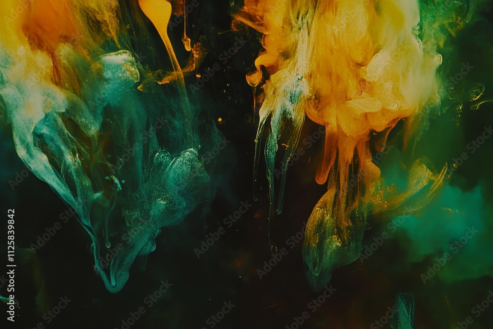 Poster vivid swirls of colorful ink blowing in water with artistic movement and reflection creating a dream