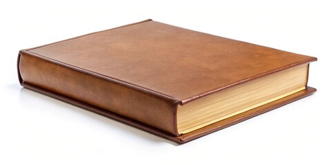 Obraz premium Closed brown hardcover book isolated on white background, book, closed, brown, hardcover, big, isolated, white, education