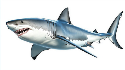 Obraz premium Great White Shark Displayed on a White Background, Showcasing Its Fierce Nature