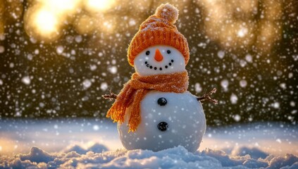 cute snowman wearing an orange hat and scarf