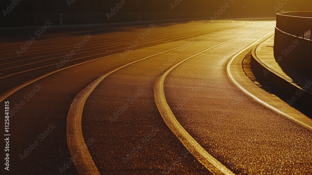 Aufkleber a smooth, curved running track leads into the distant sunset, creating a serene atmosphere for runne