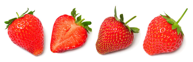 Set fresh strawberries isolated on white background. Juicy berry