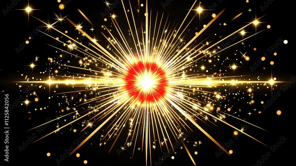 Aufkleber dynamic explosion of golden sparks and bright red center creating a mystical and energetic atmospher