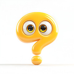 a emoji illustration showing a shiny, yellow question mark with bugle eyes on white background


