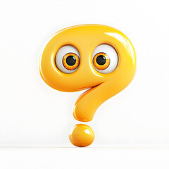 a emoji illustration showing a shiny, yellow question mark with bugle eyes on white background


