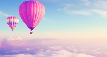 Naklejka premium two hot air balloons fly high above the clouds