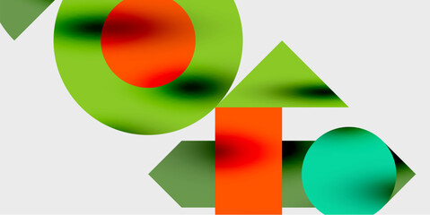 Obraz premium Modern abstract background featuring circles, lines, and triangles in a dynamic geometric composition. Perfect for stylish, tech, or creative-themed designs