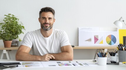 Confident Male Designer at Work Desk | Minimalist design