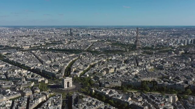 PARIS, FRANCE - OCTOBER 3, 2024: Stunning aerial view showcasing the iconic landmarks and sprawling cityscape of Paris during a clear day