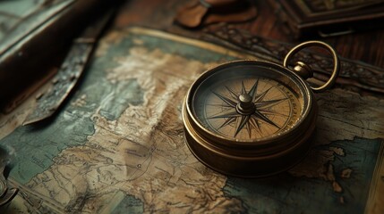 A symbolic image of an antique compass and vintage map, capturing the mystique of past voyages and future quests.