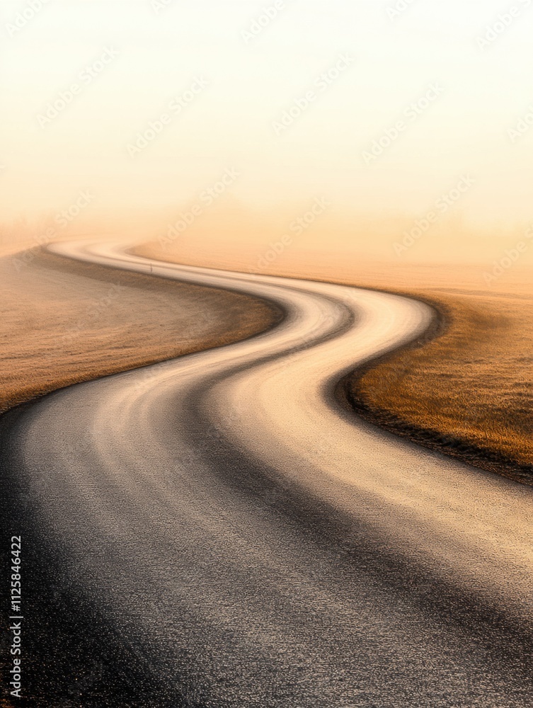 Poster a curved running track stretches into the distance, framed by an open landscape, as morning light ge