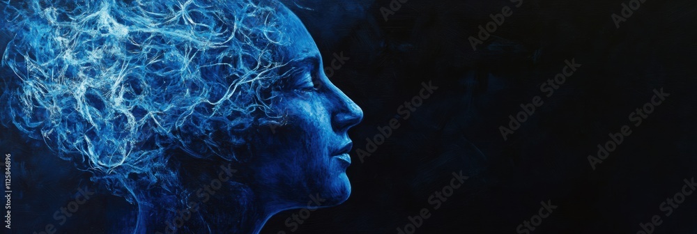 Aufkleber Close-up view showcases a brain with vibrant blue neural pathways, emphasizing intricate connections and leaving space for additional text. Generative AI