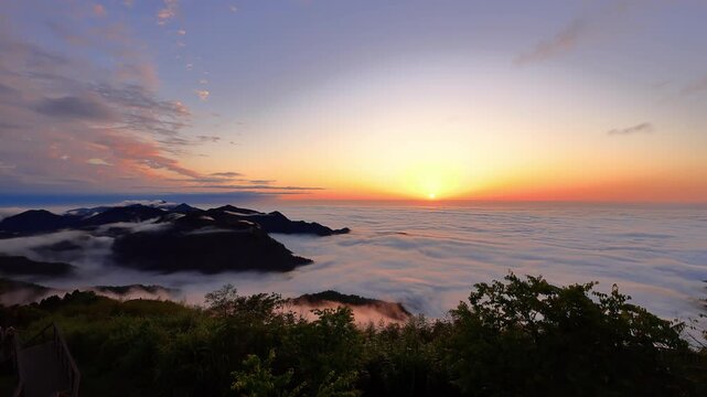 Sunset of Eryanping Trail Observation Deck, in Alishan National Forest Recreation Area, situated in Alishan Township, Chiayi , TAIWAN