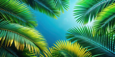 Fototapeta premium Vibrant palm tree leaves with a beautiful texture and pattern, tropical, foliage, green, palm tree, nature, exotic, vibrant