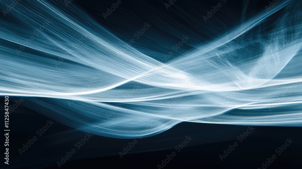 Poster ethereal light waves flowing softly across a dark background, creating a stunning abstract compositi