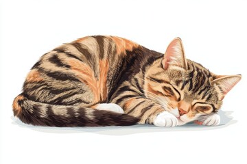 Fototapeta premium A sleeping tabby cat with a relaxed posture and soft fur.
