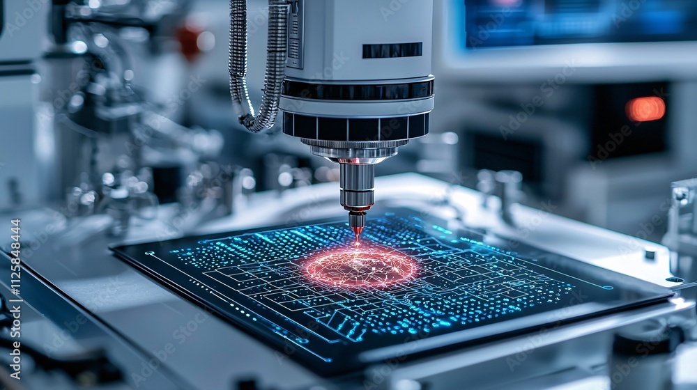 Aufkleber An advanced AI-powered device being tested in a high-tech laboratory Stock Photo with side copy space