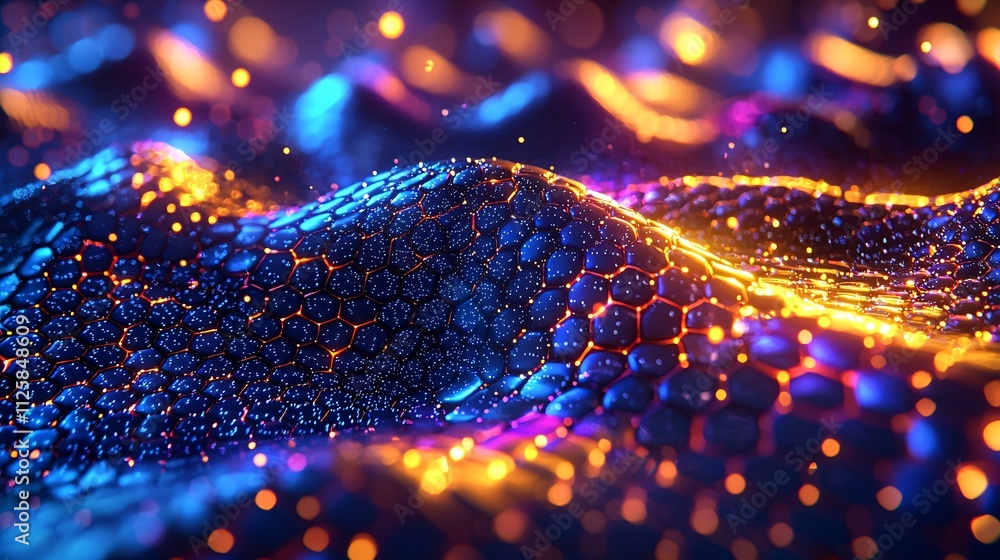 Aufkleber A vibrant nanotechnology visualization showing molecular interactions at a microscopic level Stock Photo with side copy space