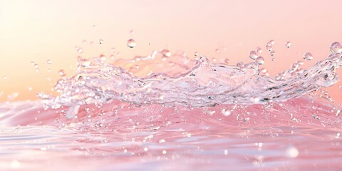 3D render of a clear water splash against a pink background, generative AI