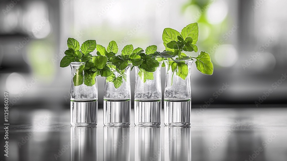 Poster A cutting-edge biotechnology lab experimenting with gene editing for agricultural efficiency Stock Photo with side copy space