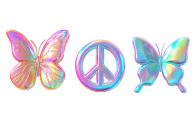 Colorful Metallic Icons on Transparent Background