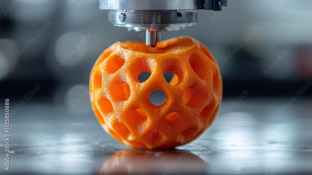 Poster A research facility using 3D printing technology for advanced material development Stock Photo with side copy space