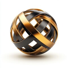 A stylized 3D sphere composed of intertwined black and gold bands.