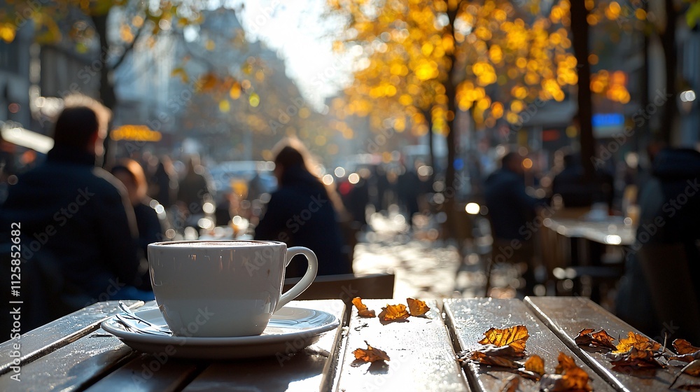 Poster a bustling cafe filled with lively conversations and soft music enhancing the atmosphere stock photo
