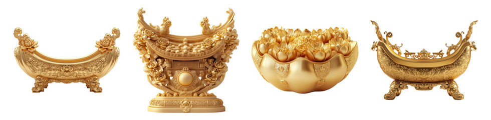Decorative Golden Artifacts on Transparent Background