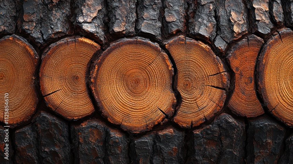 Poster close-up of tree trunk cross-sections.