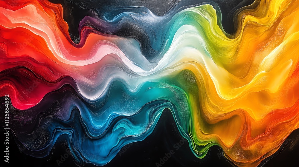 Poster A vibrant abstract artwork featuring flowing colors in a dynamic wave pattern.