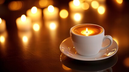 Fototapeta premium An evening retreat with a cup of coffee and jazz playing softly Stock Photo with side copy space