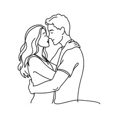 Romantic Couple Embrace - Line Art Vector Illustration.