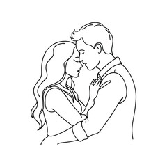 Romantic Couple Embrace - Line Art Vector Illustration.