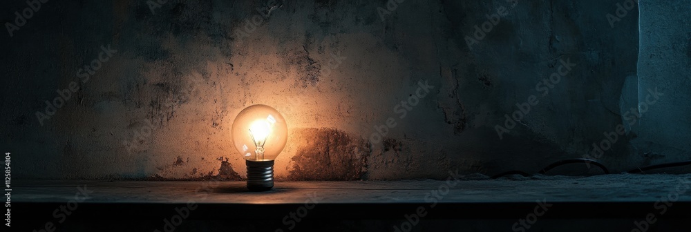 Aufkleber in a dark, empty room, a small light source shines brightly, creating contrast against the shadows a