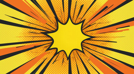 Vibrant yellow gradient with an orange halftone dot pattern radiating outward