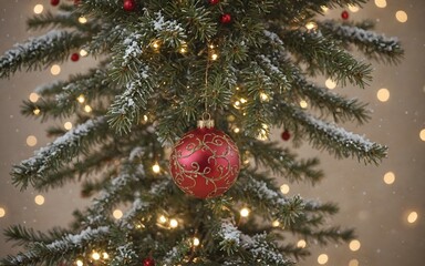 Christmas Tree with Sparkling Red Ornaments and a Warm Winter Atmosphere