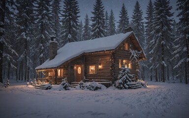  Snow-Covered Mountain Village with Warm Lights: A Romantic Winter Scene