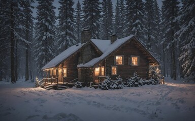  Snow-Covered Mountain Village with Warm Lights: A Romantic Winter Scene