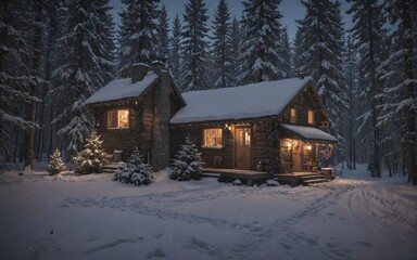  Snow-Covered Mountain Village with Warm Lights: A Romantic Winter Scene