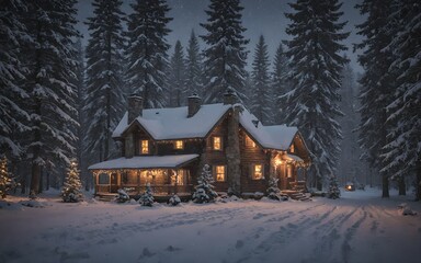  Snow-Covered Mountain Village with Warm Lights: A Romantic Winter Scene