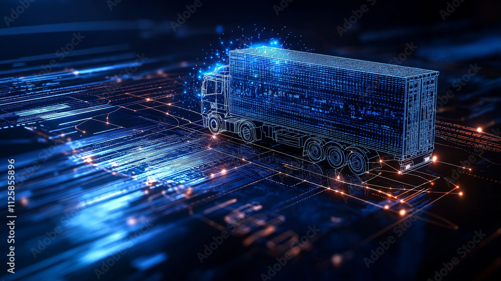Leinwandbilder digital representation of truck in futuristic supply chain environment, showcasing iot technology an